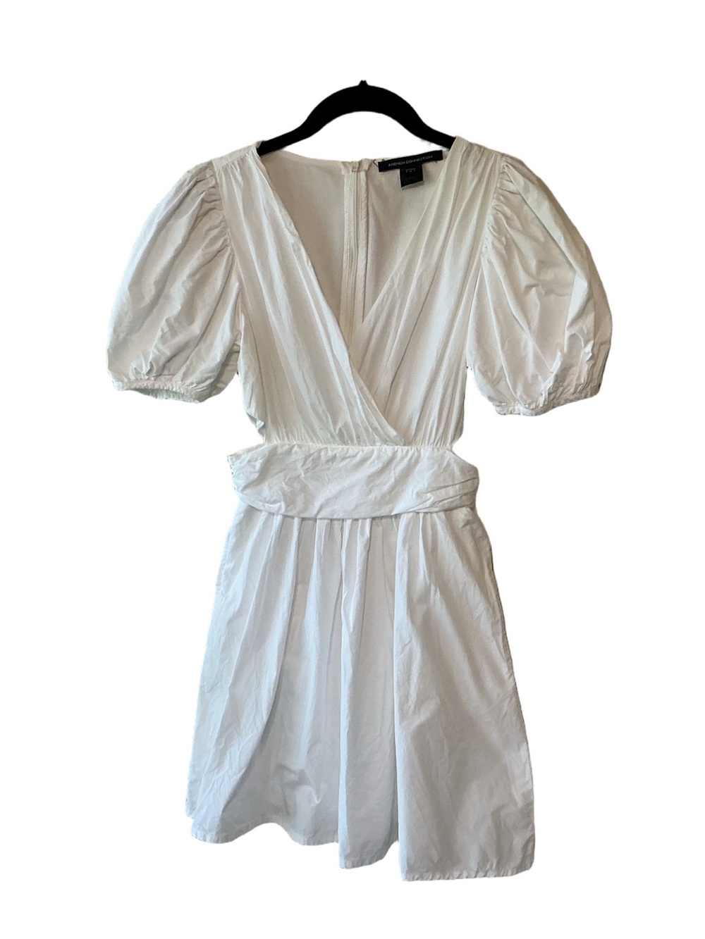 French Connection Rhodes Poplin Puff Sleeve Cut Out Dress White Size 4 - Picture 2 of 11